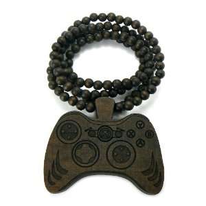 Brown Wooden Xbox 360 Game Controller Pendant with a 36 Inch Beaded 