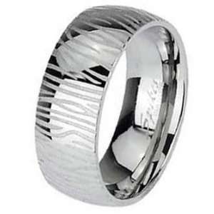   Polished Stainless Steel Ring with Zebra Print Design all over Band