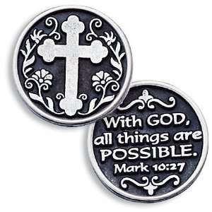 With God All Things are Possible Pewter Pocket Good luck Love Token 