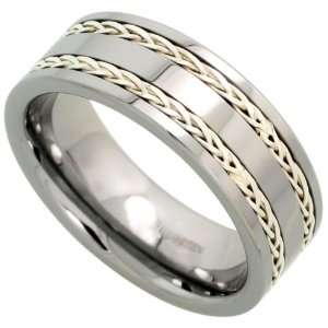   mm Flat Wedding Band Ring Double Sterling Silver Rope Inlay, size 11