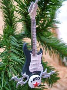 New Electric Rock Star Guitar Black Christmas Ornament  