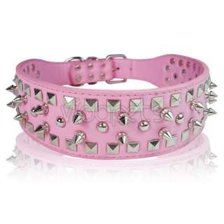 19 22 Pink Leather Spiked Dog Collar Large spikes XL  