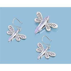   Silver Marcasite Sets   Dragonfly   Pendant and Earrings Jewelry