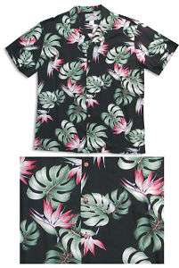 Hawaiian Aloha Shirt MONSTERA PARADISE   BLACK / XL  