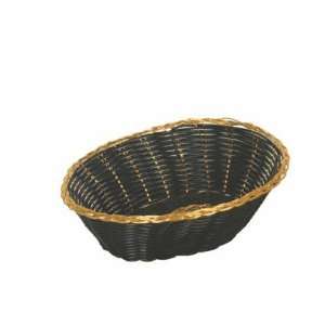 Oval Woven Baskets, 9 x 6 1/2 x 2 1/2 Inch, Black/Gold, Plastic, Case 