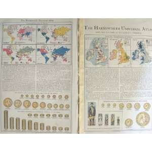    HARMSWORTH MAP 1906 WORLDS COMMERCE IMPORTS METAL