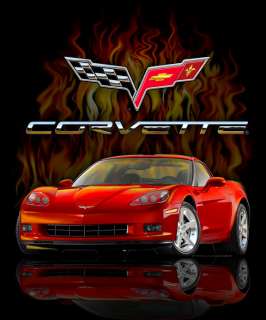 2005 2011 Flaming Red C6 Corvette Black T Shirt T Shirt  
