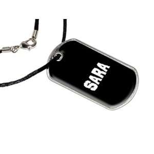Sara   Name Military Dog Tag Black Satin Cord Necklace