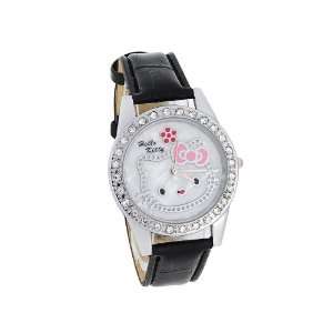  Hello Kitty Dial Analog Watch with Crystal Bezel (Black 