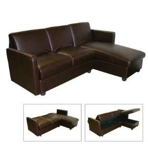  Convertible Sofa Bed with Chaise in Faux Leather