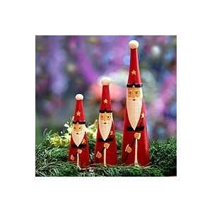  NOVICA Wood ornaments, Santa Trio (set of 3)