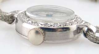 Platinum Diamond Bezel Round Case Ladies 17J Wrist Watch  
