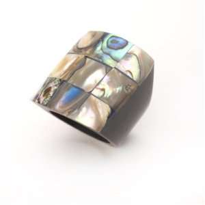  Paua blue abalone mosaic resin ring natural shell ring by 
