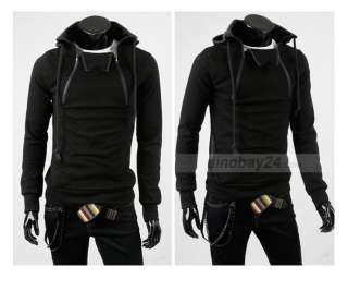 C71007 Mens Causal Zip Straps Hoodies Coat Black Dress  