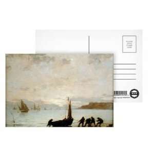  from Fishing with Setting Sun (oil on panel) by Eugene Louis Boudin 