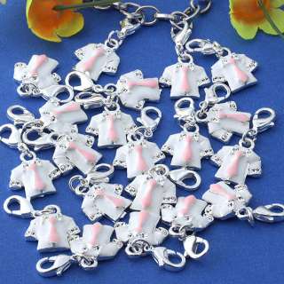 20p LOT Enamel Silver Plated Clasp Shirt Bead Fit Chain  