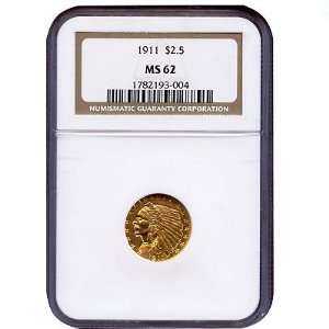 1911 Gold $2 1/2 Indian Head MS62