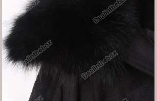 Women‘s Double Breasted Batwing Cape Poncho Fur Collar Hooded Coat 