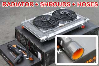  Aluminum Radiator+Fan Shroud+Black Hoses Kit 04 07 Scion xB/xA MT