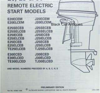 Original 1988 OMC 20, 25 & 30 HP Remote Electric Start Models Parts 