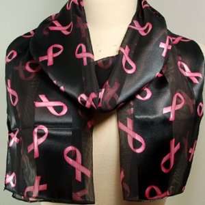  Scarf ~ Breast Cancer Awareness ~ Black w/Pink Ribbons 