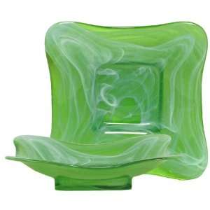   Art Glass Large Lime Green Wing Bowl 14D, 3H