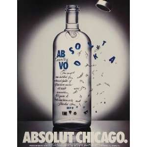  1990 Ad Absolut Chicago Windy City Vodka Bottle NICE 