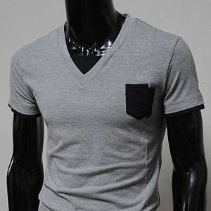 TLS) Mens Casual layered style pocket tshirts GRAY  
