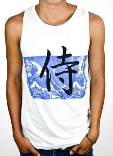 Asian Japanese writing, Ocean Waves, Mens White Tank Top by In Control 