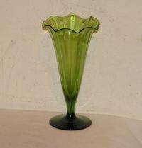 Antique Green 2 Part Trumpet Vase, Ground Pontil Base VFC  