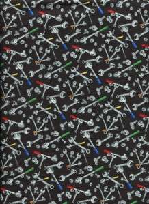 WRENCHES NUTS BOLTS TOOLS BLACK   Cotton Quilt Fabric  