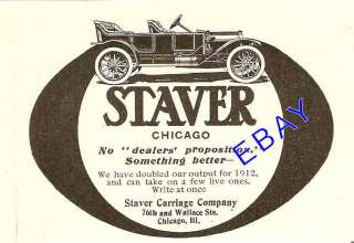 1911 STAVER CARRIAGE MOTOR CAR AD AUTOMOBILE CHICAGO IL  