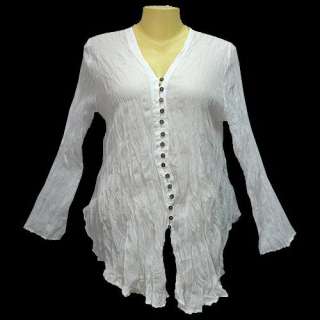 BOHO/GYPSY/PEASANT BUTTON DOWN CRINKLE COTTON LONG SLEEVE TOP   ZC01 