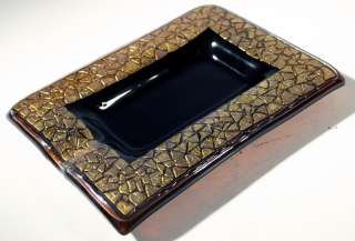 BNIB Brand New In Box Fused Art glass GOLD leaf handmade cigar ashtray 