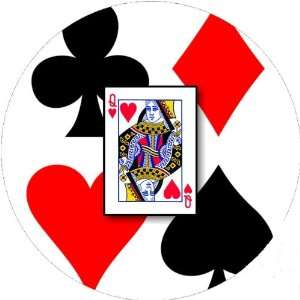  Playing Cards Queen of Hearts 2.25 inch Large Round Lapel 
