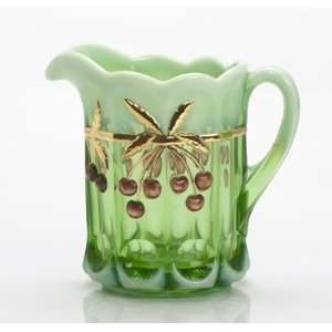 Beverage Pitcher in Green Opalescent Glass Hand Painted 