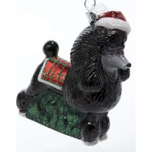  Poodle in Santa Suit Old World Glass Dog Ornament Black 