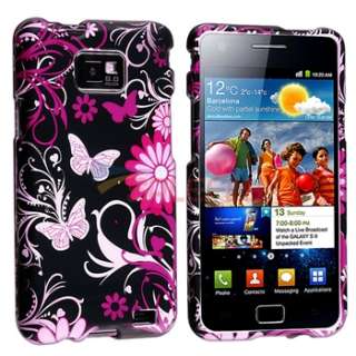 for Samsung Galaxy S ii i9100 Pink Butterfly Case+3 Clear Film 