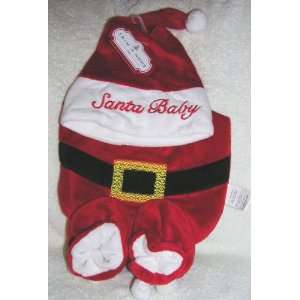  Soft Red Santa Baby Hat with Booties and Santa Suit Bib 