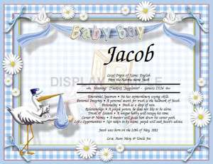   Baptism Christening Gift Personalized Name Meaning Baby Boy Stork