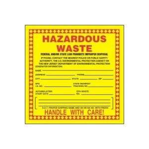 Hazardous Waste (NEW JERSEY) 6 x 6 DOT Transportation Labels (QTY/25 