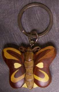 Intarsia Solid Wood Key Ring Animal Butterfly NEW  