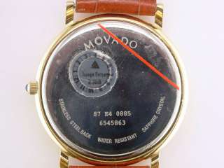 Movado Gold Tone Mens Wrist Watch With Original Movado Brown Leather 