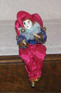 Harlequin Jester Mardi Gras Porcelain Doll  