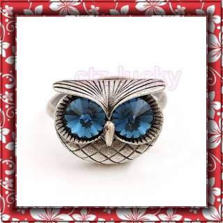   Vintage owl Swarovski Crystal eyes womens ring 3cs in R0014  