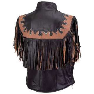Womens Ladies Western Leather Vest Motorcycle Fringe  