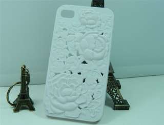 White Oriental 3D Sculpture Design Rose Flower for iPhone 4 4S Hard 