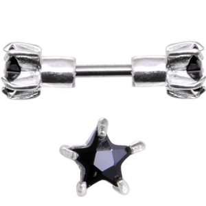   Silver 925 Jet Cubic Zirconia Star Cartilage Earring Stud Jewelry