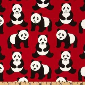  44 Wide Menagerie Panda Bear Red Fabric By The Yard 