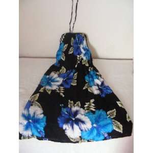 Original Handmade Summer Dress from Thailand  Black with Blue Floral 
